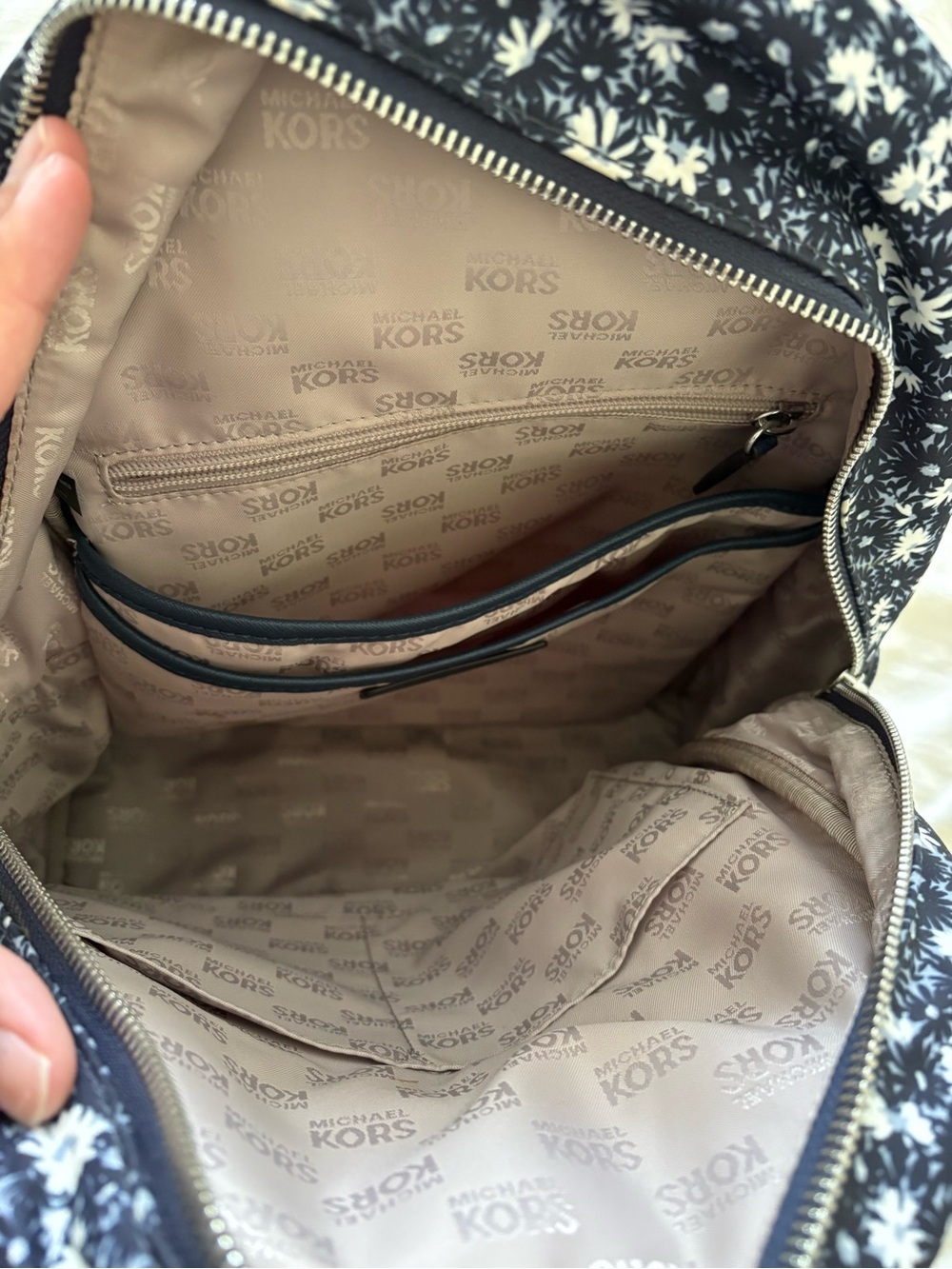 Michael Kors Navy and White Floral Backpack - Picture 6 of 8
